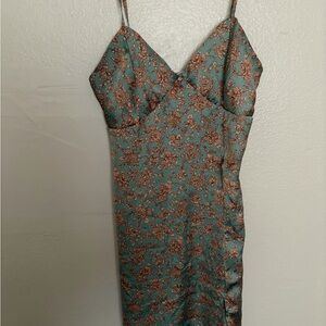 Timing Teal and Brown Floral Midi Dress